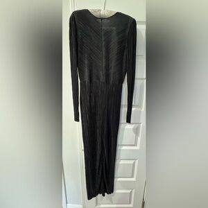 Zara Black Textured Long Sleeve Maxi Dress in L